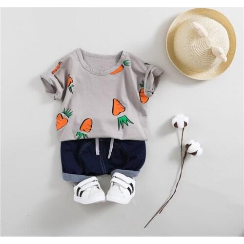 Baby Boys Girls Summer Clothes Fashion Cotton Set Printed Carrot Sports Suit For Boy T-Shirt + Shorts ChildrenS Clothing