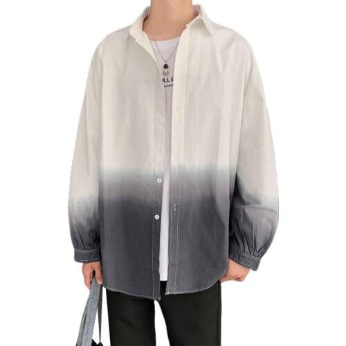 Men Shirts Fashion Color Gradient Long Sleeves Turn-down Collar Men Casual Button Loose Style Top Shirt Coat мужская одежда 2021