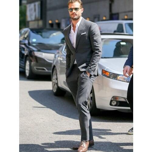 ANNIEBRITNEY Grey 2 Piece Slim Fit Men Formal Suit Tailor Made Groom Wedding Tuxedo 2 Piece Prom Wedding Business Men Suit Set