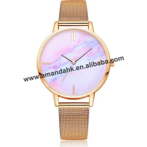 New Hot Fashion Casual Men Mesh Rose Gold Watch Ladies Fashion Dress Bangle Watch Wrap Colorful Marbling Watches sb18092604