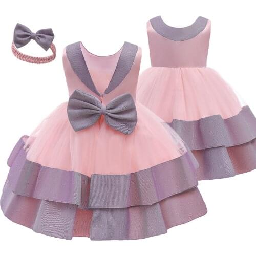 Baby Dress For Girl Tutu Backless Cute Bow 1 Year Birthday Infant Party Wear Baptism Dress For Girl Toddler Pink Princess Gown