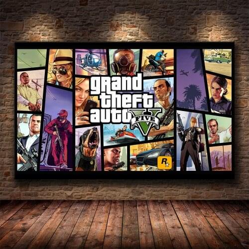 Grand Theft Auto V Game Poster GTA 5 Canvas Art Print Painting Wall Pictures for Room Home Decoration Wall Decor No Frame
