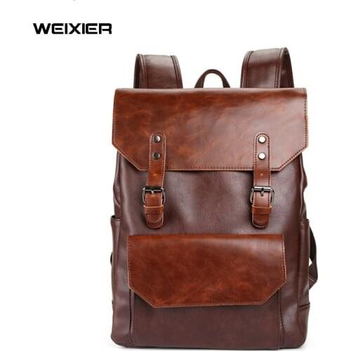 WEIXIER Mens Casual Backpack Students Bag for Men Large Capacity Male Waterproof Short Trip Bag Vintage men backpacks