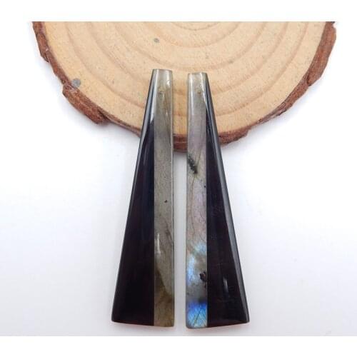 Natural Labradorite and Obsidian Intarsia Earring Bead,,Fashion Earring Jewelry,52X13X5mm 8.7g