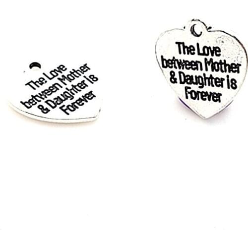RONGQING 20pcs/pack 50pcs/pack 100pcs/pack love 20MM Antique Silver Letter Charms The love between Mother&Daughter For DIY