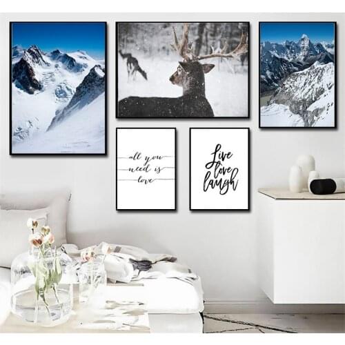 Snow Mountain Landscape Art Picture Home Decor Nordic Canvas Painting Wall Art Scenery Print and Poster for Living Room Painting