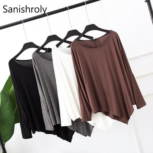 Sanishroly Spring Women Casual Irregular T-Shirts Tee Midi Long Modal T Shirt Female Batwing Sleeve T Shirts Tops Oversize SE423