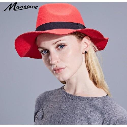 Maocwee Unisex Wool Fedoras Hat with Striped Ribbon European US Men Women Jazz Felt Trilby Hat Cap Formal Party Cap Panama Hats