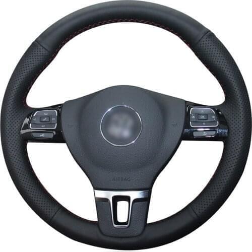 Hand-stitched Black Genuine Leather Car Steering Wheel Cover for Volkswagen VW Tiguan Golf Plus Passat CC Jetta Sharan EOS
