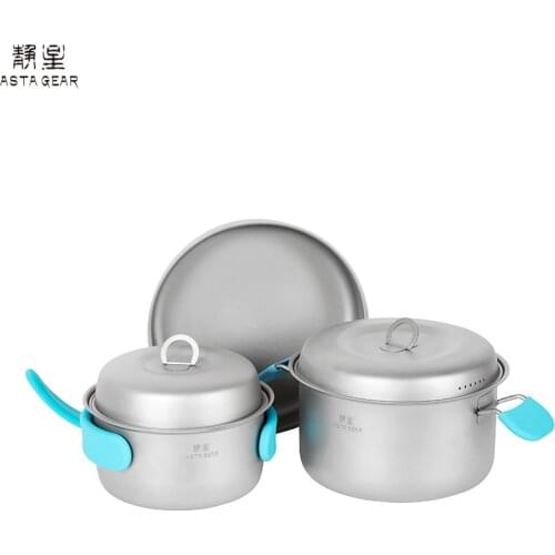 ASTA GEAR Outdoor Portable Hiking Picnic Pot Pure Titanium Pan Set Tableware Ultralight Camping Cooker Backpacking