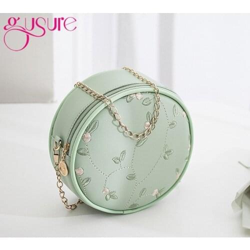 Gusure Embroidered Messenger Bag for Women Mini Round Bags Chain Shoulder Purse Girls Summer Handbag