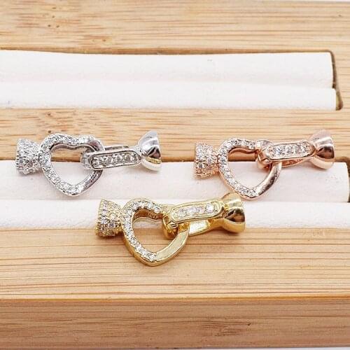 24X9mm 2pcs/lot High Quality Heart shape CZ Pave Clasp with Two End Caps for Bracelet Necklace jewelry making