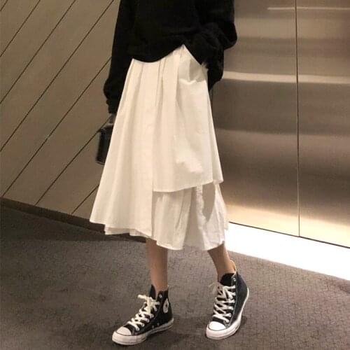 2021 Summer New Elastic High Waist Slim Simple White Irregular Skirt Casual All-match Women A-line Long Skirt Tide Free Shipping