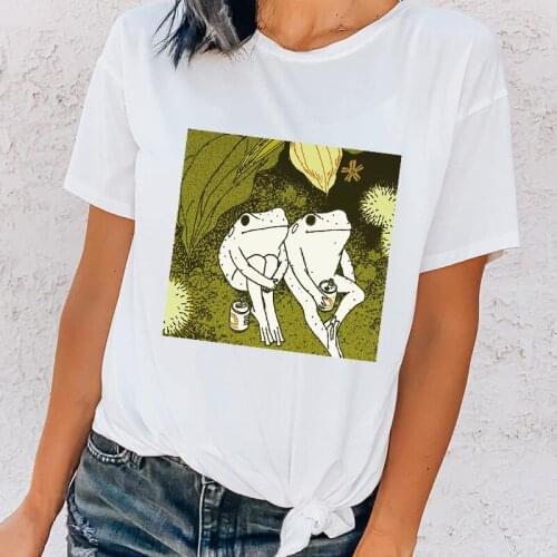 Ladies T shirts Fashion Cute Frog Graphic Tee Tshirt femme 90s White Women T-shirt Harajuku Casual female tshirt Plus Size XXXL