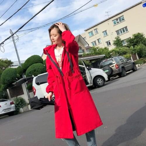 Korean Version Fashion Windbreaker Women 2021 New Spring Autumn Long Trench Coats Korean Plus Size Hooded Tops Outerwear s984