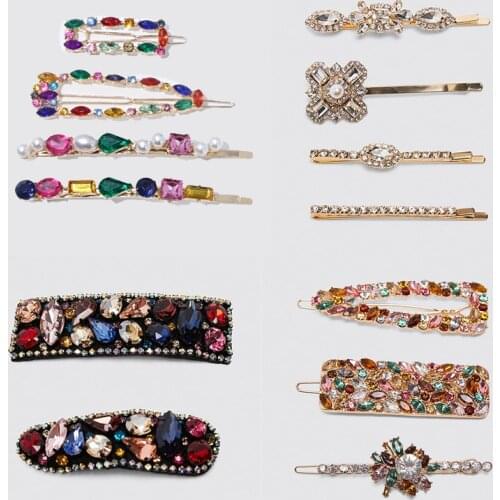 4pcs Crystal Rhinestone Long Hair Clips Barrettes Women Za Hairpin Wedding Bridal Hairclip Head Wear Ornament Accessories