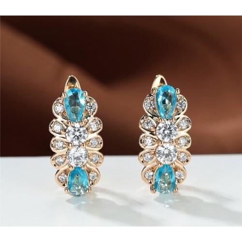 Female Cute Flower Earrings Vintage Rose Gold Color Hoop Earrings Rainbow Zircon Geometric Stone Earrings For Women Boho Jewelry