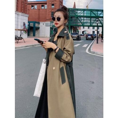 Korean Style Loose Oversized X-Long Womens Trench Coat Double-Breasted Belted Lady Cloak Windbreaker Spring Fall Outerwear e364