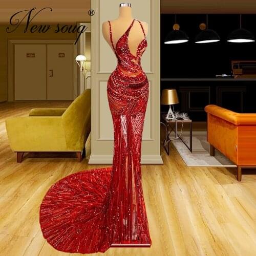 Full Hanmade Pearls Evening Dresses Newest Long Transparent Sequins Celebrity Dress 2021 Robes Dubai Kaftan Sexy Prom Gowns