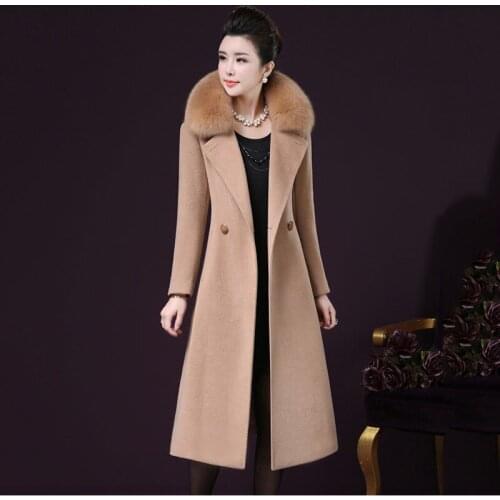 Autumn Winter Mother Woolen Coat Mid-length Middle-aged Winter Woolen Coat Women Fashion Fur Collar Cashmere Coat female Q117
