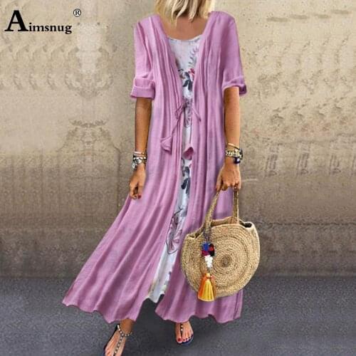 Plus size 4xl 5xl Women Summer Mid-Calf Dress Pacthwork Floral Print Sundress Casual Party Vestido Femme Vintage Loose Dresses