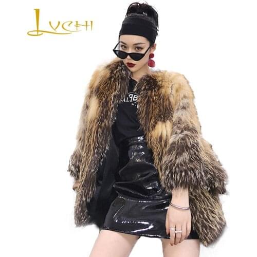 LVCHI 2019 Winter Real Fox Fur Coats Slim Real Natural Fox Fur Coat Womens Batwing Sleeve Contrast Color Wave Fox Fur Coats