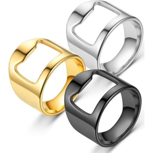 AsJerlya Gold Bottle Opener Ring Corkscrew Stainless Steel Finger Ring Beer Can Openers Gadgets Cool Bar Kitchen Accessories