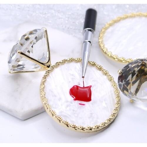 1PC Nail Golden Rim Agate Palette Diamond Shell Display Stand/Paint Plate/Take Photo Tool For Nails Props Showing Shelf @G501(1)