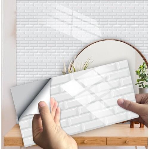 10pcs Rectangle Flat White Brick Pattern Tiles Stickers Kitchen Bathroom Tables Home Decor Glossy Surface PVC Art Wall Decals