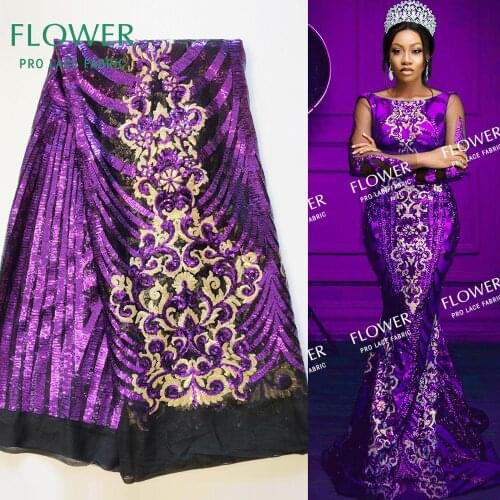 2020 Classical Purple Sequins Mesh Tulle Lace Fabrics Senegal Gambia Wedding Bride Dress Sewing Material Sequined Net Fabrics