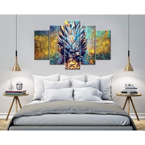 Pineapple Yellow Blue Background Creative Fruit Painting Pictures Hd Printing on Canvas Wall Art ,Ready To Hang Drop Shipping