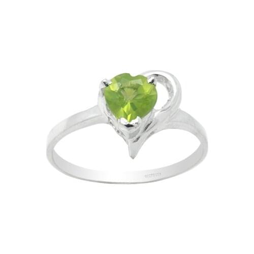 CoLife Jewelry Fashion Silver Heart Ring 4mm Natural Peridot Silver Ring Solid 925 Silver Peridot Ring Gift for Woman