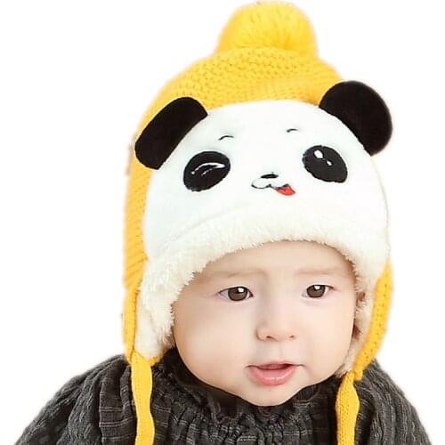 Baby Hats 2018 New Arrival Autumn Winter Newborn Cut Bear Velvet Bomber Hats for Girls Boys Toddler Infant Warm Knitted Cap
