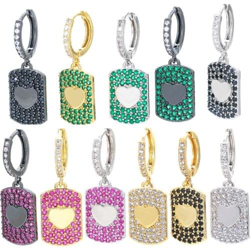 EYIKA 1 Piece Trendy Square Brand Heart Hoop Earring Multicolor Cubic Zirconia Black Gold Silver Plated Geometric Arete Jewelry