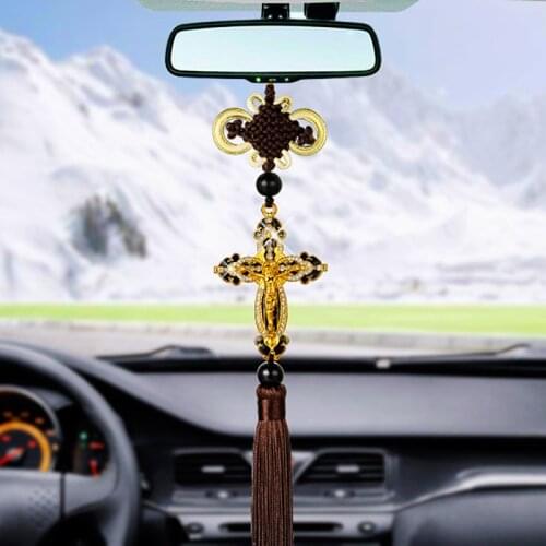 Diamond Cross Jesus Christian Religious Car Pendant Metal Cross Jesus Car Rearview Mirror Hanging Ornaments Auto Accessories