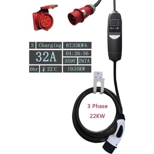 IEC 62196 Level 2 Wallbox Electric Car Charge Cable EV Charging Station 22kw TYPE 2 Ev Charger AutoOutdoor Button Card Earth