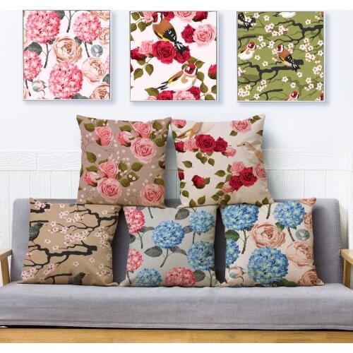 Beautiful Watercolor Flower Bird Floral Print Throw Pillow Cover 45*45 Cushion Cover Linen Pillow Case Home Decor Pillows Cases