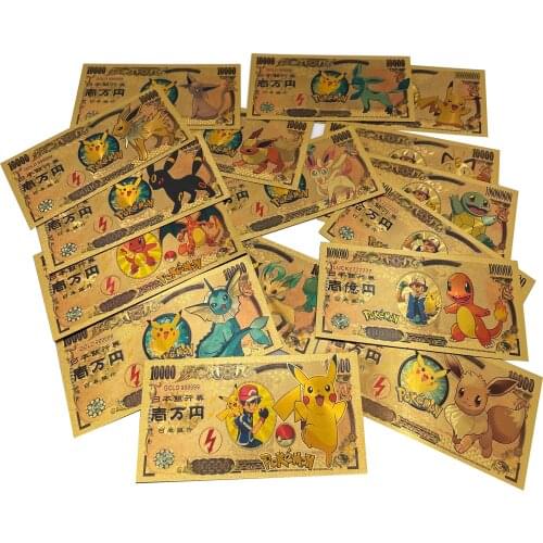 Beautiful 16 Designs Anime Designs Cute Pokect Animals Monster Gold Banknotes and Monster Coins for Classic Memory colletion