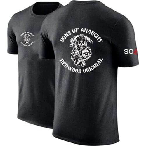Summer Sons Of Anarchy Custom Male SOA Short Sleeves Slim T-Shirt SAMCRO Man Cotton Pure Color Print Tee Tshirts Round Neck Top