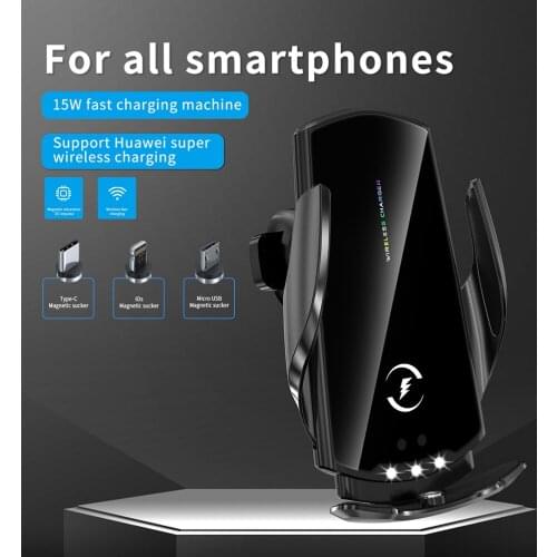 Magnetic 15W Charging Car Holder foriPhone 11 Pro 11 Max Smart Clamping Qi Wireless Charger Air Vent Mount Universal for Phones