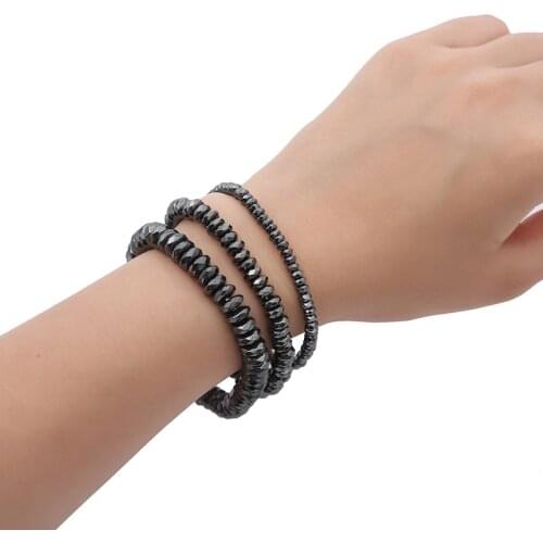 Fashion black gallstone bracelet non-magnetic black gallstone cut corner flat bead bracelet small gifts accessories souvenirs