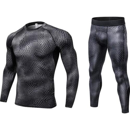 Mens Sport Suit Fitness Tights Long Sleeve Shirt +Pant Mens Running Set Compression Gym Clothing Quick Dry Jogging Sportswear