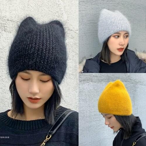 2020 new Fox ears rabbit hair hats autumn winter wool warm cap outdoor knitted baotou gorros mujer invierno winter hat SL-07