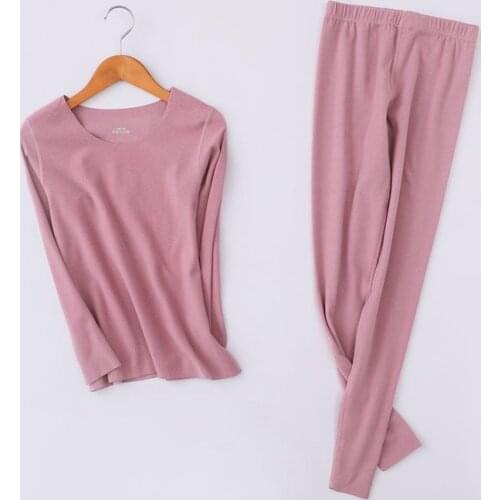 New Thermal Underwear Set Thick Tight-Fitting Double-Sided Velvet Womens Autumn Winter Sleepwear Pajamas Home Wear Clothing