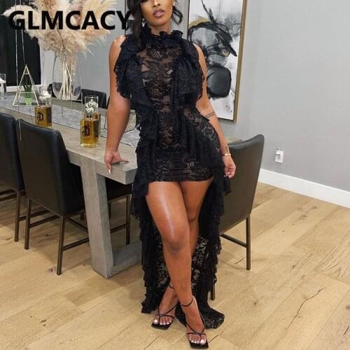 Sleeveless Lace Dip Hem Bodycon Party Dress