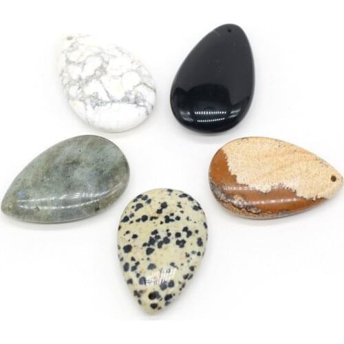 Natural Stone Pendants Waterdrop Shape Howlite Black Agates Flash Labradorite Picture Stone Charms for Jewelry Making Necklace