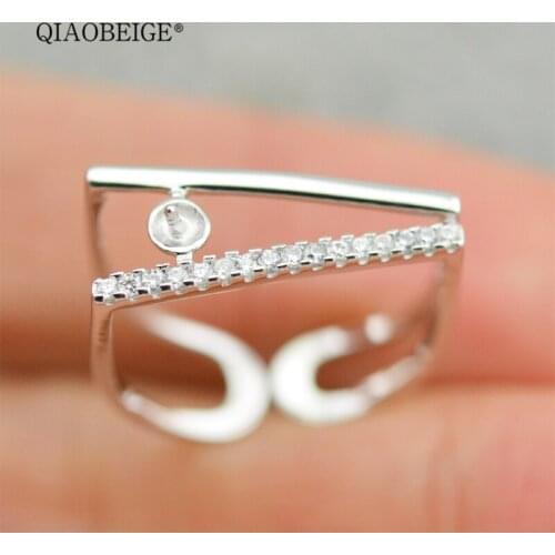 QIAOBEIGE DIY Adjustable Rings Base for Jewelry Ring double-deck Blanks Settings 925 Silver pearl accessory Supplies for Jewelry