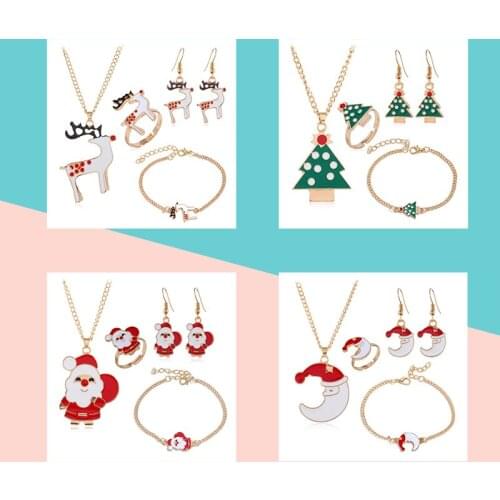 Christmas Series Cartoon Snowman Elk Snowflake Christmas Tree Santa Claus Stud Earrings Necklace Bracelet Fashion Festival Cute
