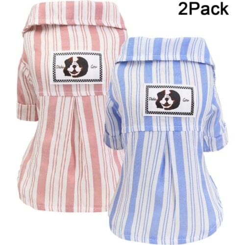 2PCS Pet Dog Shirt Striped Cartoon Dog Pattern T-Shirt Fashion Polyester Top Spring Summer Casual Short-Sleeved Puppy Clothes