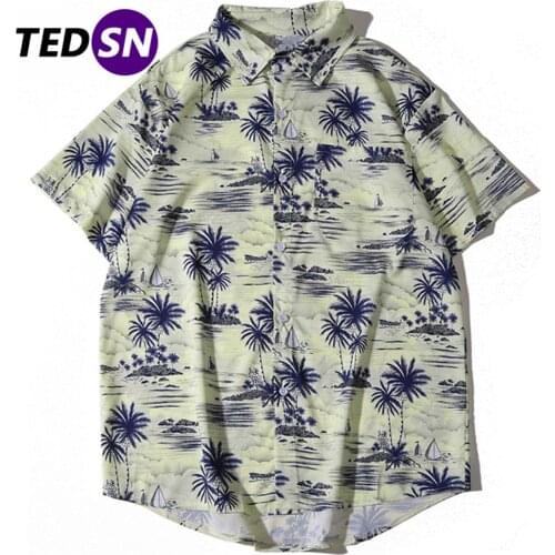 Aelfric Eden Tropical Coconut Print Hip Hop Shirts Streetwear Men Hawaii Oversized Loose Short Sleeves summer casual cool tops